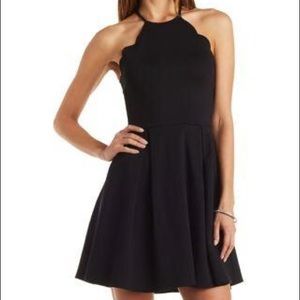 scalloped bib neck skater dress